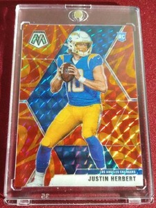 lot 196 image: 2020 Mosaic Justin Herbert Orange Reactive Prizm Rookie Card