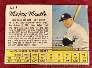 lot 199 image: 1962 Jell-O Mickey Mantle Card