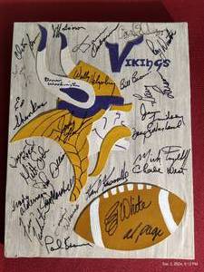 lot 211 image: Amazing One-of-a-kind Vikings Plaque Signed by 27 Vikings Legends