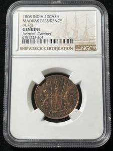 lot 09 image: 1808 INDIA 10CASH MADRAS PRESIDENCY NGC GENUINE