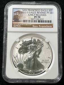 lot 14 image: 2012-S EAGLE REVERSE PROOF AMERICAN SILVER EAGLE NGC PF70