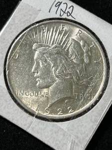 lot 15 image: 1922 US PEACE SILVER DOLLAR