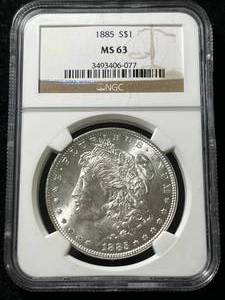 lot 24 image: 1885 US MORGAN SILVER DOLLAR NGC MS63