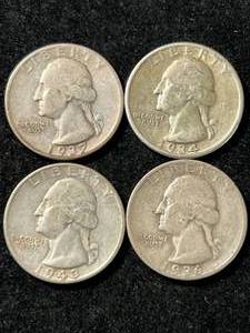 lot 27 image: 4 US WASHINGTON QUARTERS 1934 1936 1937-D 1943