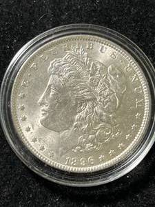 lot 33 image: 1896 US MORGAN SILVER DOLLAR IN AIRTITE