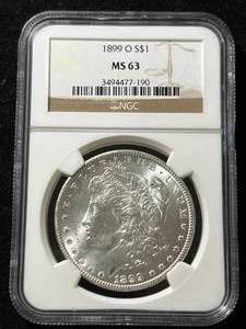 lot 45 image: 1899-O US MORGAN SILVER DOLLAR NGC MS63