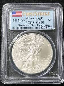lot 50 image: 2012-S AMERICAN SILVER EAGLE PCGS MS70