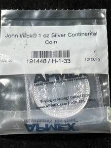 lot 55 image: 1 TROY OZ .999 FINE SILVER JOHN WICK CONTINENTAL COIN