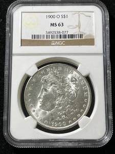 lot 59 image: 1900-O US MORGAN SILVER DOLLAR NGC MS63