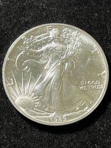 lot 60 image: 1989 AMERICAN SILVER EAGLE 1 TROY OZ .999 FINE SILVER