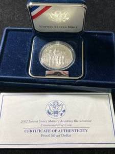 lot 77 image: 2002 US MILITARY ACADEMY COMMEM PROOF SILVER DOLLAR