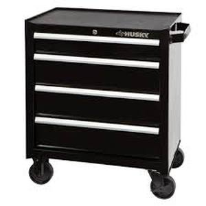 lot 1 image: Husky 26.5 in. W x 18 in. D Standard Duty 4-Drawer Rolling Tool Cabinet in Gloss Black Customer Returns See Pictures