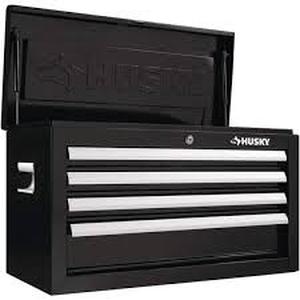 lot 3 image: Husky 26 in. W x 12 in. D Standard Duty 4-Drawer Top Tool Chest in Gloss Black Customer Returns See Pictures