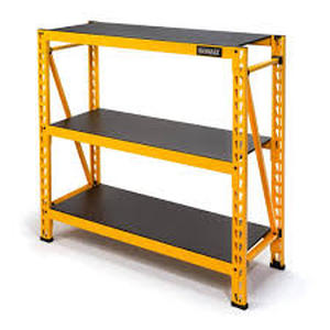 lot 6 image: DEWALT Yellow 3-Tier Steel Garage Storage Shelving Unit (50 in. W x 48 in. H x 18 in. D)   Customer Returns See Pictures