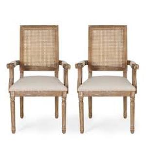 lot 18 image: Aisenbrey Beige and Natural Wood and Cane Arm Chair (Set of 2) by Noble House  Customer Returns See Pictures