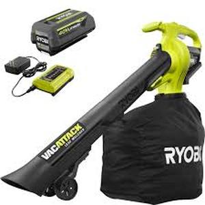 lot 33 image: RYOBI 40V Vac Attack Cordless Leaf VacuumMulcher with 5.0 Ah Battery and Charger    Customer Returns See Pictures