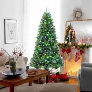 lot 36 image: 7 ft. Pre-Lit Artificial Christmas Tree Hinged Xmas Tree with 9 Lighting Modes by Gymax  Customer Returns See Pictures