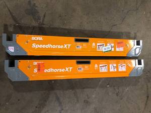 lot 23 image: Lot of BORA 30 in. to 36 in. H Steel Speed Horse XT Adjustable Height Sawhorse with Auto Release Legs  Customer Returns See Pictures
