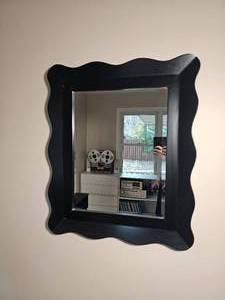 lot 45 image: Funky Beveled Framed Mirror with Wave Boarder