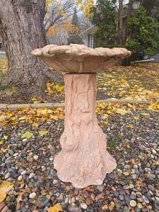lot 104 image: Whimsical Terracotta Stump Bird Bath