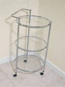 lot 17 image: Modern Chrome Finish Circular Serving Cart