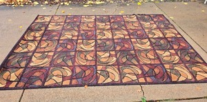 lot 81 image: Modern Tile Pattern Area Rug - Maroon  Black  Gold  Blue