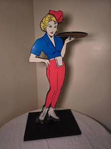 lot 26 image: Sassy 1950s Pop Art Roller-Girl Waitress Cutout Accent Table