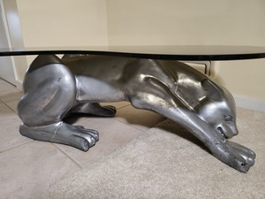 lot 9 image: Amazing Modern Silver Panther Base Smoke Glass Coffee Table