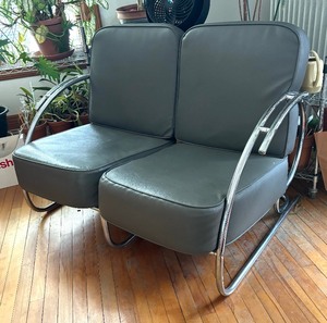 lot 8 image: Vintage Art Deco Chrome Tubular Mid Century Loveseat