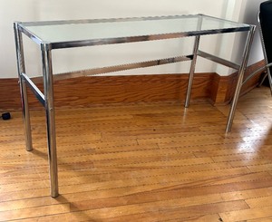 lot 32 image: Vintage Chrome Glass Top Console Table