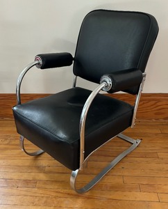 lot 76 image: Vintage Art Deco Black Tubular Chrome Arm Chair