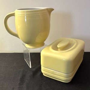 lot 110 image: Halls China Company Pitcher and Covered Cheese Dish  Butter Dish