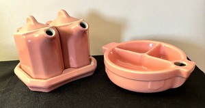 lot 119 image: Vintage Pink Double Teapot with Under Plate and Childrens Warming Plate