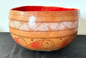 lot 123 image: Hand Painted Artisan Gourd Bowl by FW