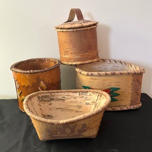 lot 158 image: Vintage Hand Crafted Birch Bark Baskets