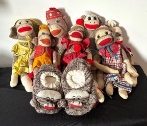 lot 207 image: Variety of Sock Monkeys and Sock Monkey Slippers