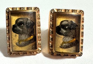 lot 16B image: Pair of Antique Victorian Hand Painted Dog Figurine Cufflinks