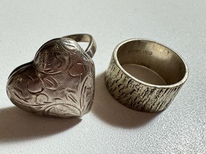 lot 191 image: Two Vintage Sterling Rings and including a Vintage Sterling Heart Shaped Locket Ring