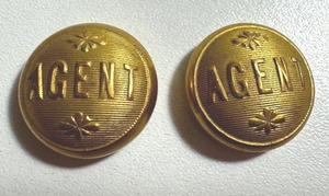 lot 19A image: Two Vintage Bb - l - AGENT - l - Stock RAILROAD UNIFORM BUTTON small gilt