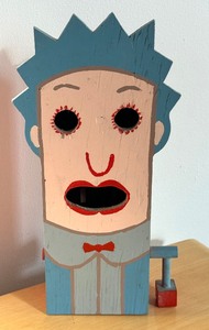lot 174 image: Vintage Hand Crafted Wooden Character Mechanical Bank