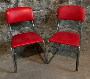 lot 257 image: Two Red Mid Century Chrome Chairs