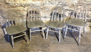 lot 279 image: Four Vintage Grey Painted Wooden Childrens Chairs