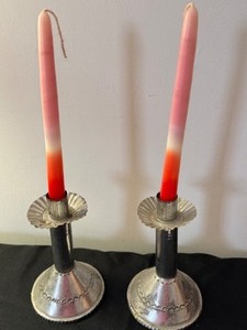 lot 302 image: Pair of Mexican Crafted Tin Candle Holders