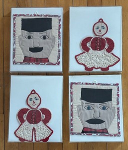 lot 342 image: Framed Vintage Kitchen Textiles