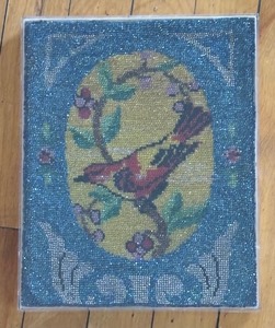 lot 343 image: Beautiful Bird Motif Framed Beaded Textile