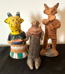 lot 350 image: Three Decorative Clay Figurines