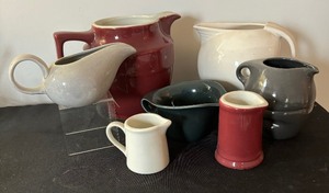 lot 355 image: Variety of Vintage Pitchers by Hall, Russel Wright and More