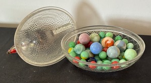 lot 359 image: Vintage Chicken Dish with Vintage Marbles