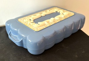 lot 360 image: Vintage Max Factor Blue Celluloid Make-Up  Wig Box  Dresser Box