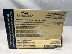 1 Case (10 Boxes of 100 gloves) NEW Patterson Latex Powder-Free Textured Exam (1000) Gloves -Large -unique manufacturing process infuses synthetic polymers into the latex, creating multi-layer glove -has elasticity of latex &amp strength of copolymers.